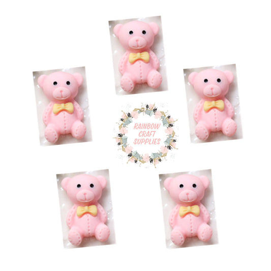 Baby pink Teddy bear flatback Embellishments x 4