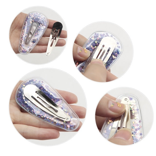 Transparent sequin filled shakers hair clip covers 70mm x 2