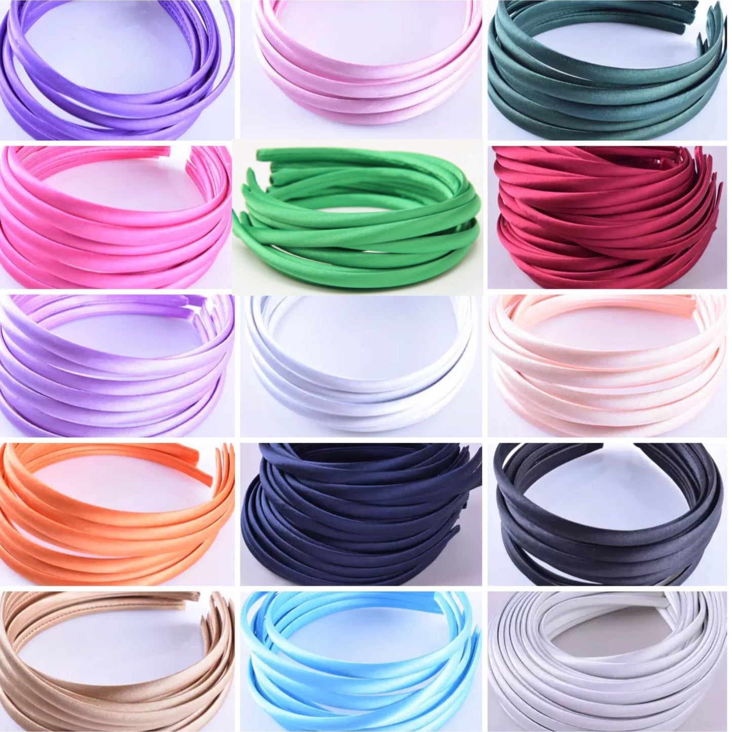 10 mm satin headbands (15 colours )