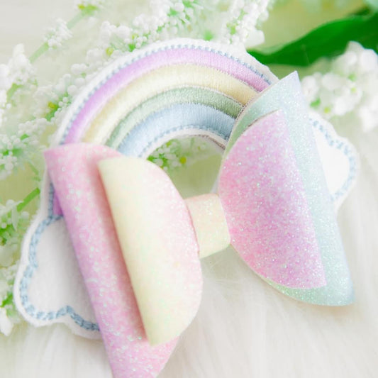 Rainbows & cloud  embroidered bow topper