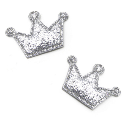 Silver glitter colour themed padded crown embellishments x 20