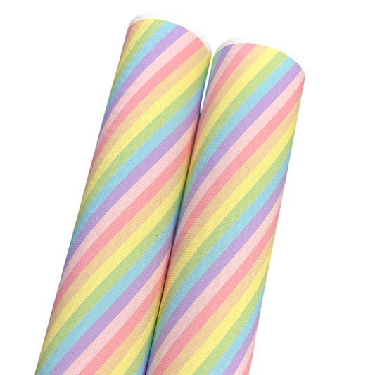 Diagonal pastel rainbow themed printed Canvas fabric