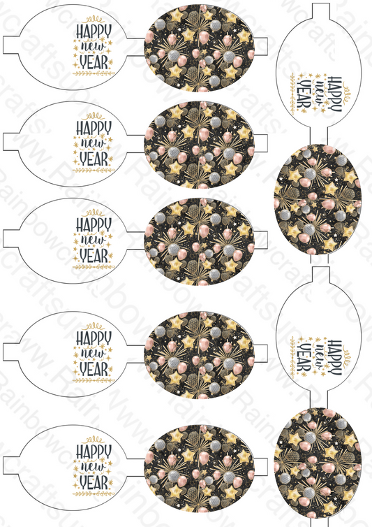 Happy new year  pre printed canvas hair bow making sheet a4