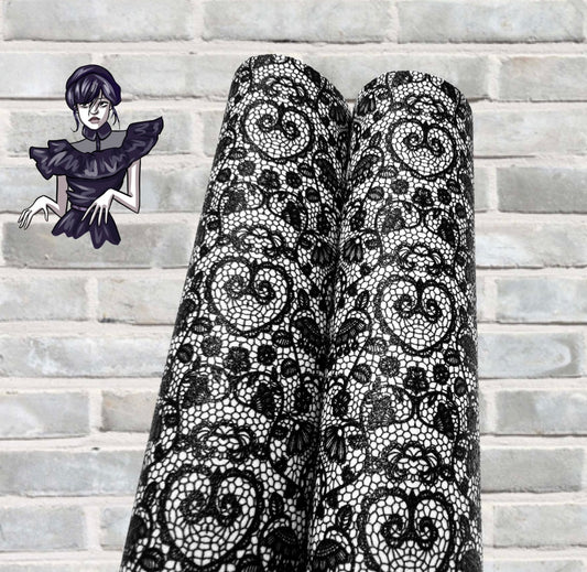 Black /white lace glitter fabric A4 perfect Wednesday match