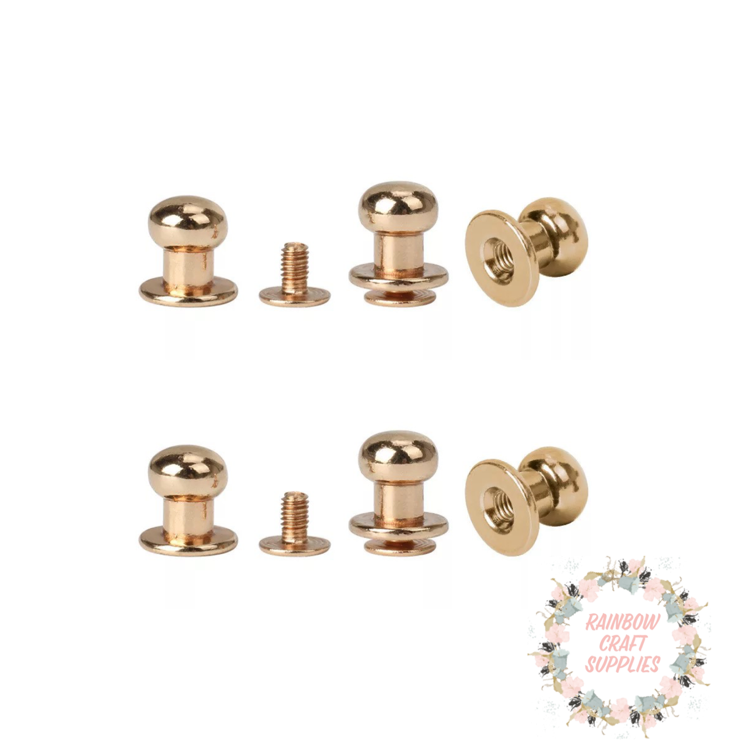 Sam Browne Studs Round Head screw  Rivet Rose Gold, x 10