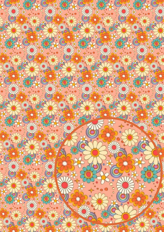 Groovy Floral rainbow themed printed A4 canvas fabric