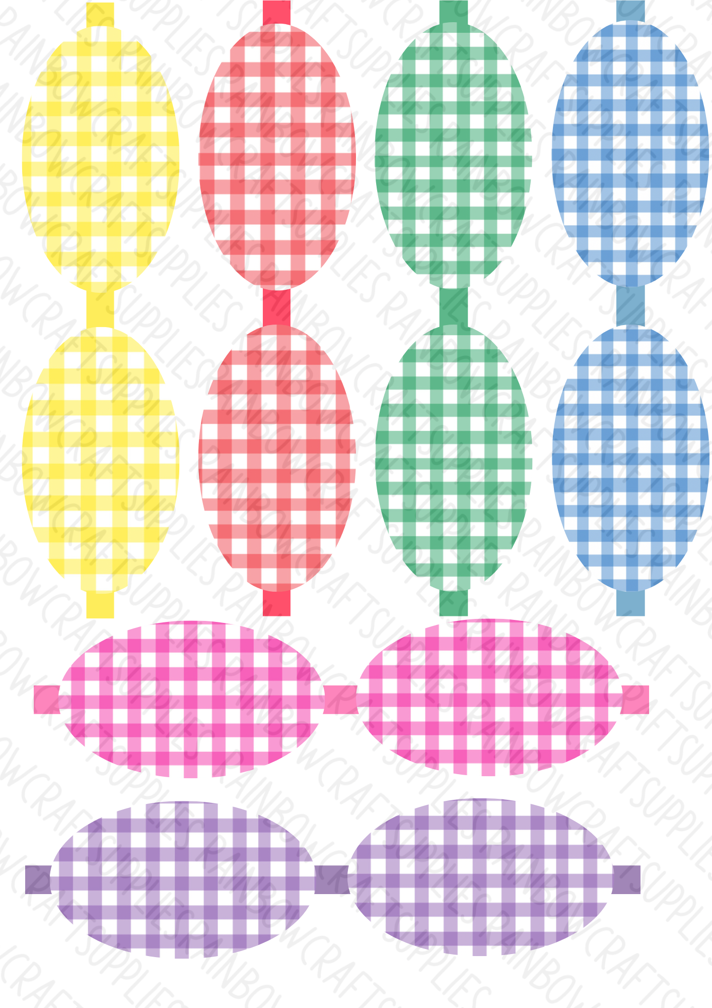 Gingham pattern  printed canvas bow loops x 6