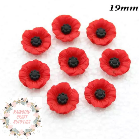 Poppies flower flatback Embellishments x 5