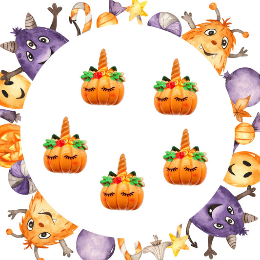 Pumpkin unicorn  flatback Embellishments x 5