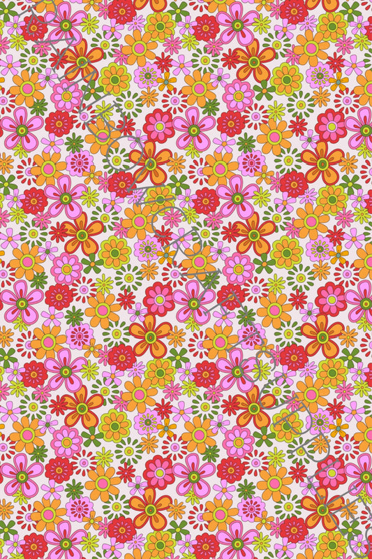 Bo ho Groovy Floral rainbow themed printed A4 canvas fabric