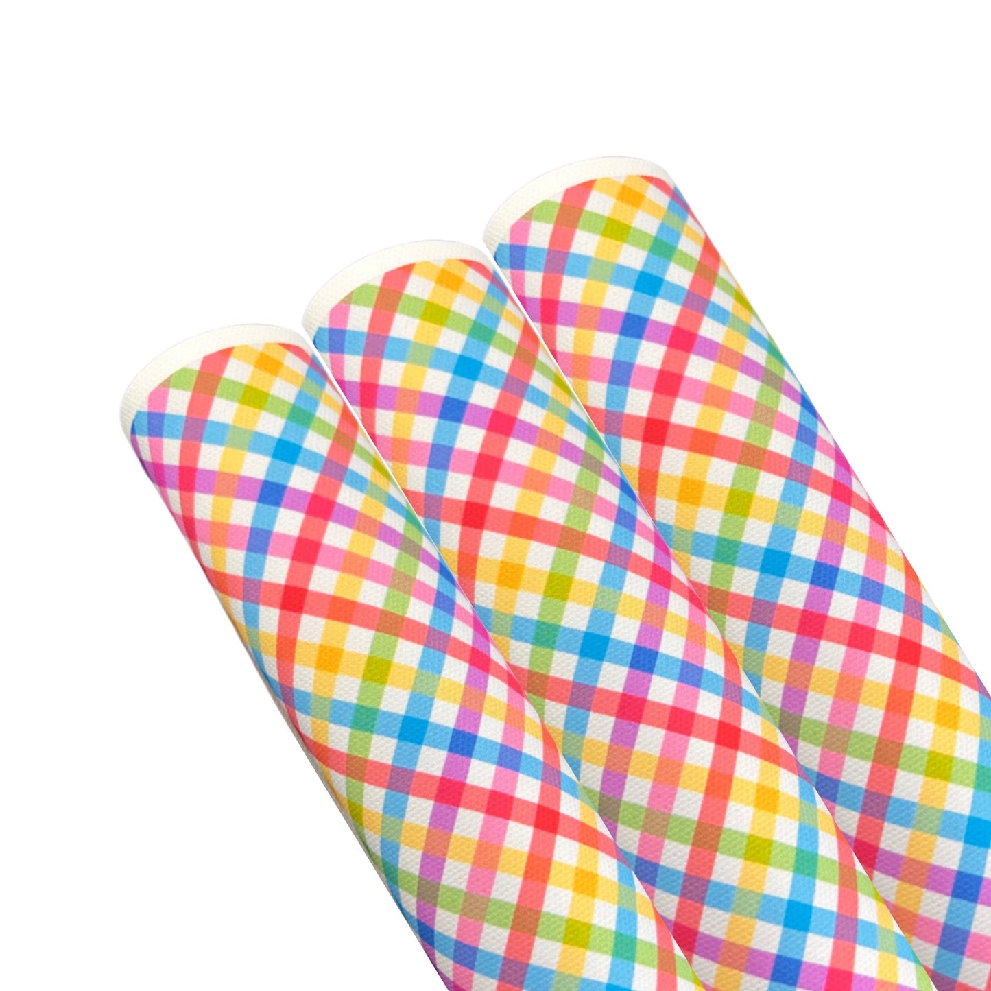 Multi rainbow gingham printed canvas fabric A4