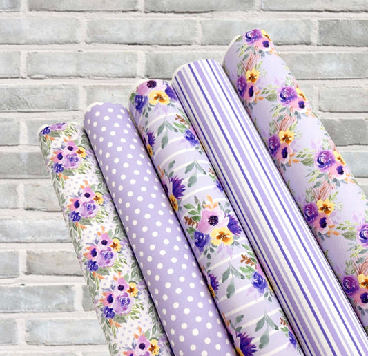 Floral lilac themed canvas fabric set A4
