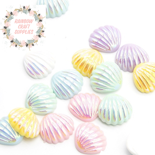 5 x Iridescent coloured sea shell resin flat backs 22mm