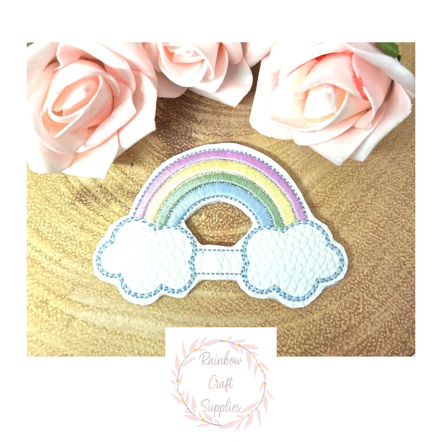 Rainbows & cloud  embroidered bow topper