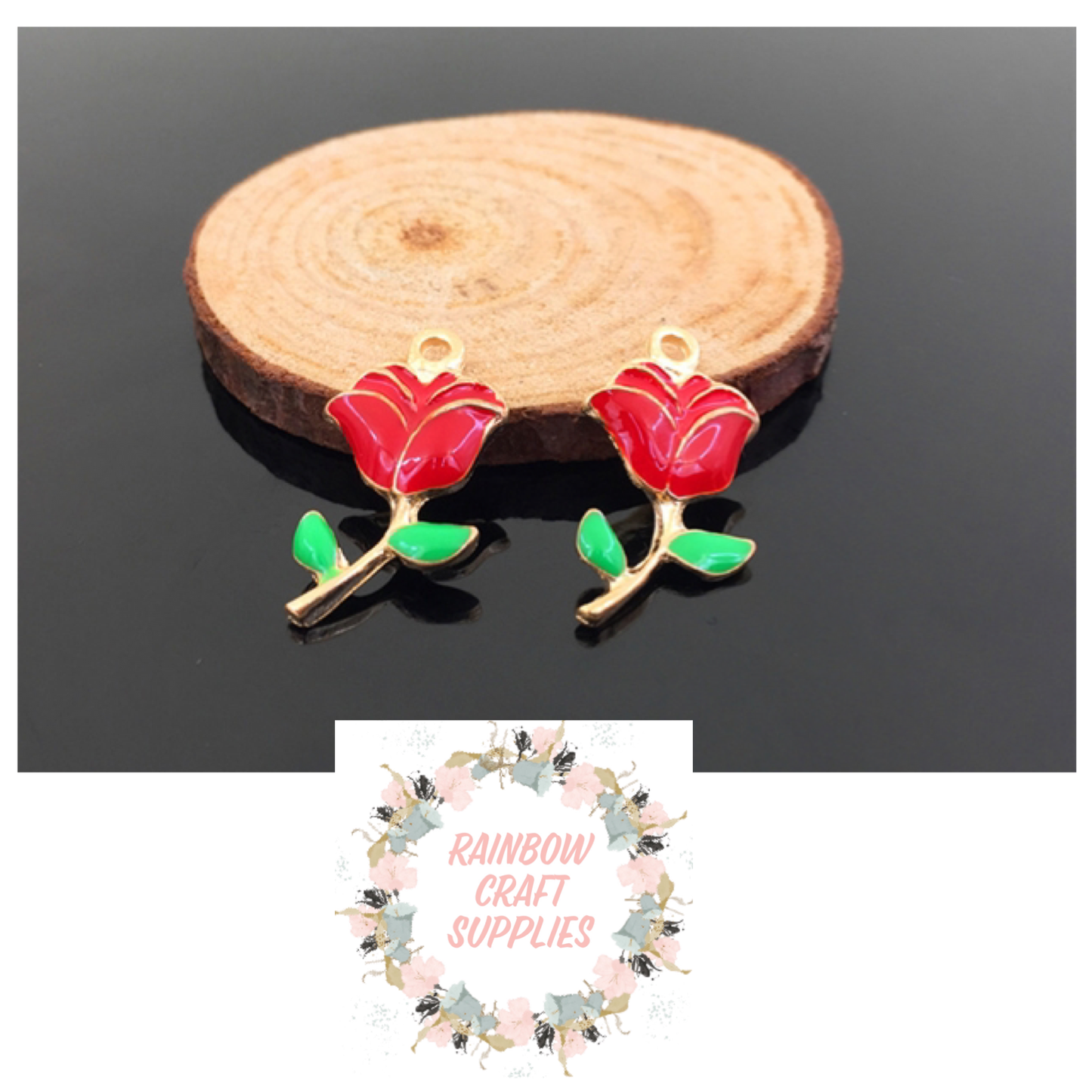Red Rose enamel charms