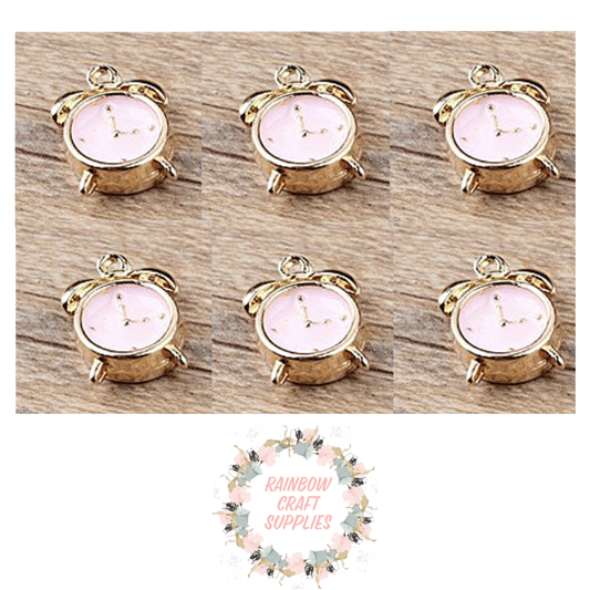 Pink & gold colours cute clock pendant charm