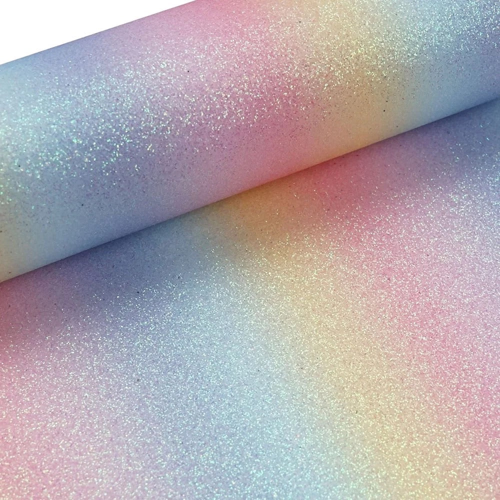 Pastel rainbow ombré fine glitter fabric A4