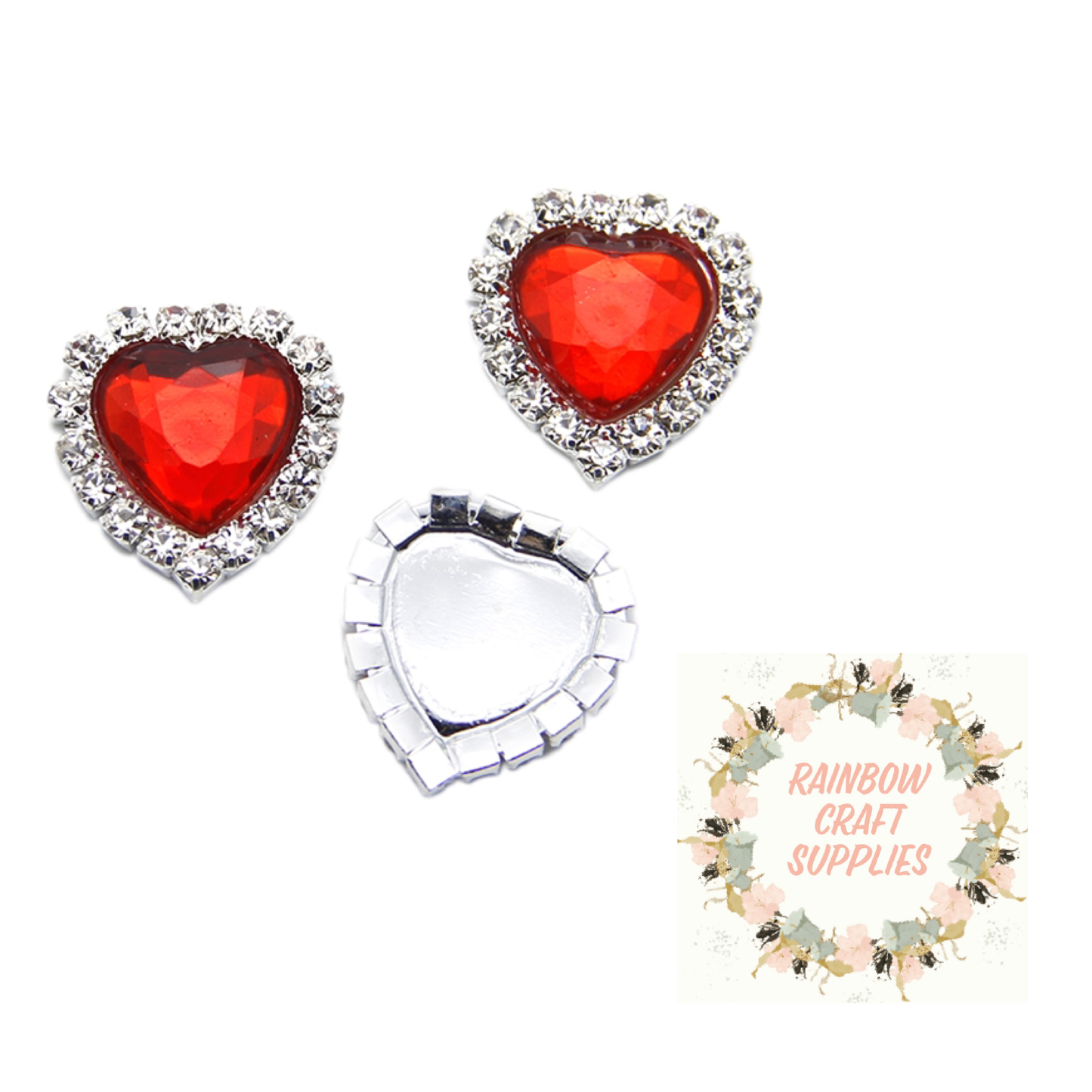 Rhinestone heart cameo flat back  20mm