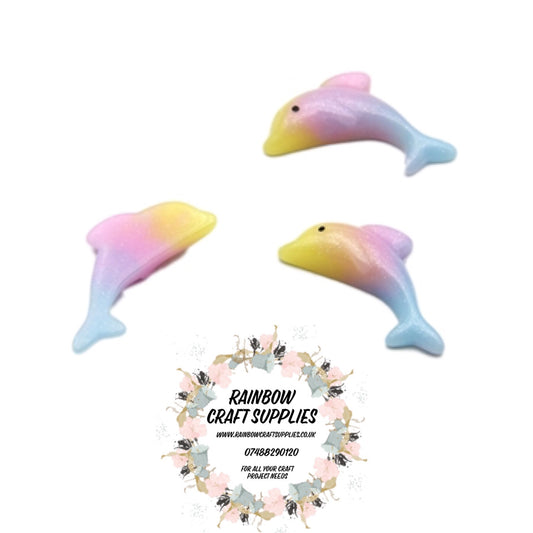 Cute ombre dolphin flatback embellishments x 4