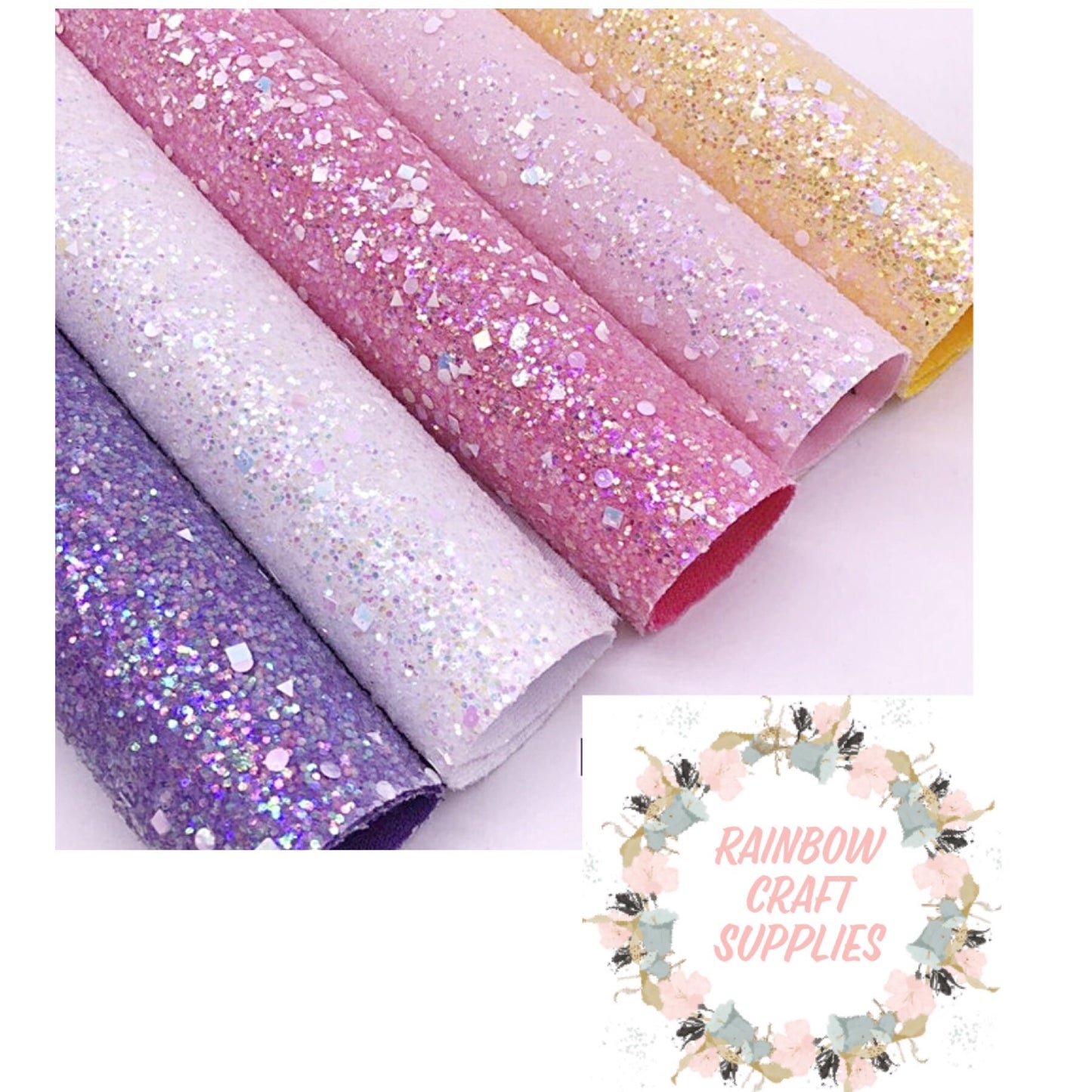 Pixie dust premium chunky glitter fabric A4 collection (6 colours) matching colour backing